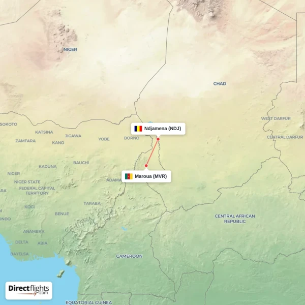 Maroua - Ndjamena direct flight map