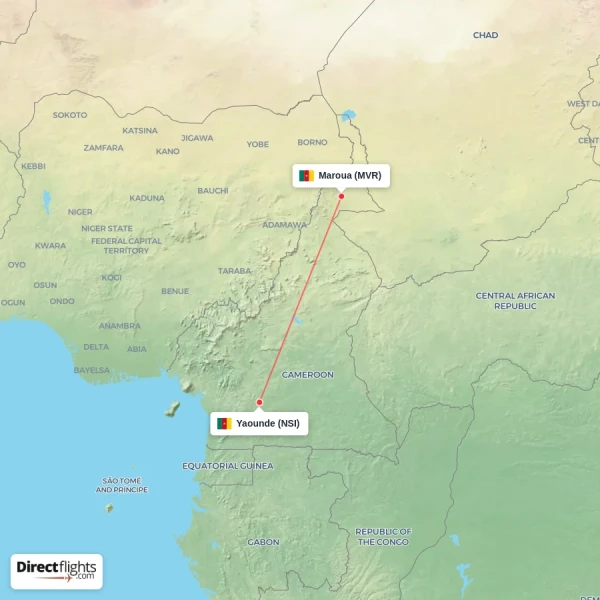 Maroua - Yaounde direct flight map