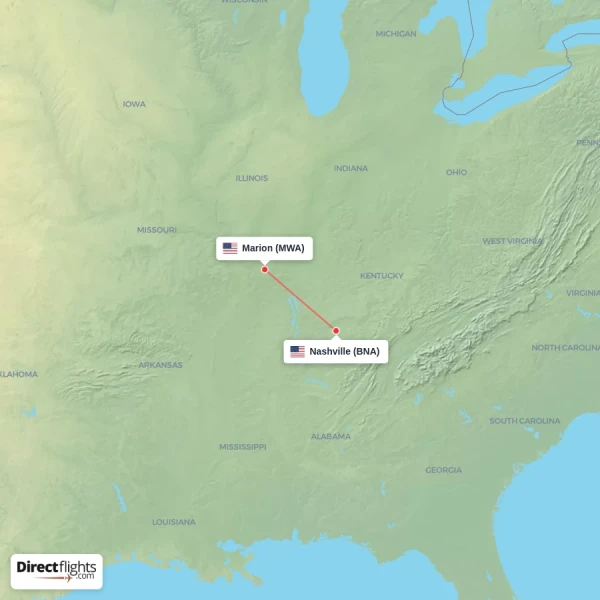 Marion - Nashville direct flight map