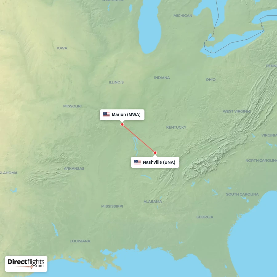 MWA - BNA route map