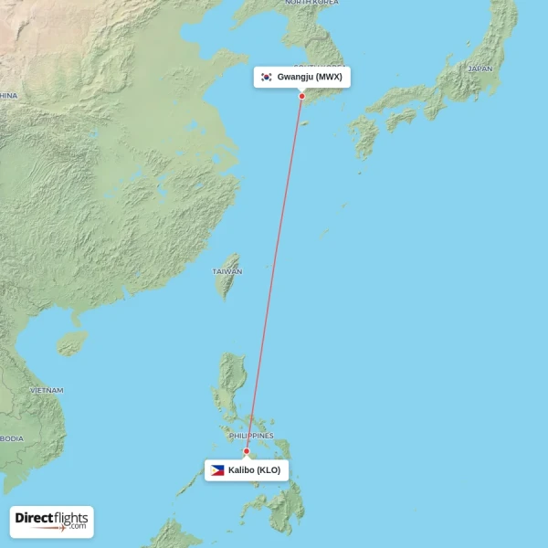 Gwangju - Kalibo direct flight map
