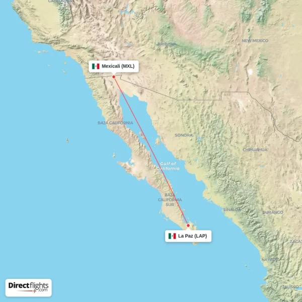 Mexicali - La Paz direct flight map