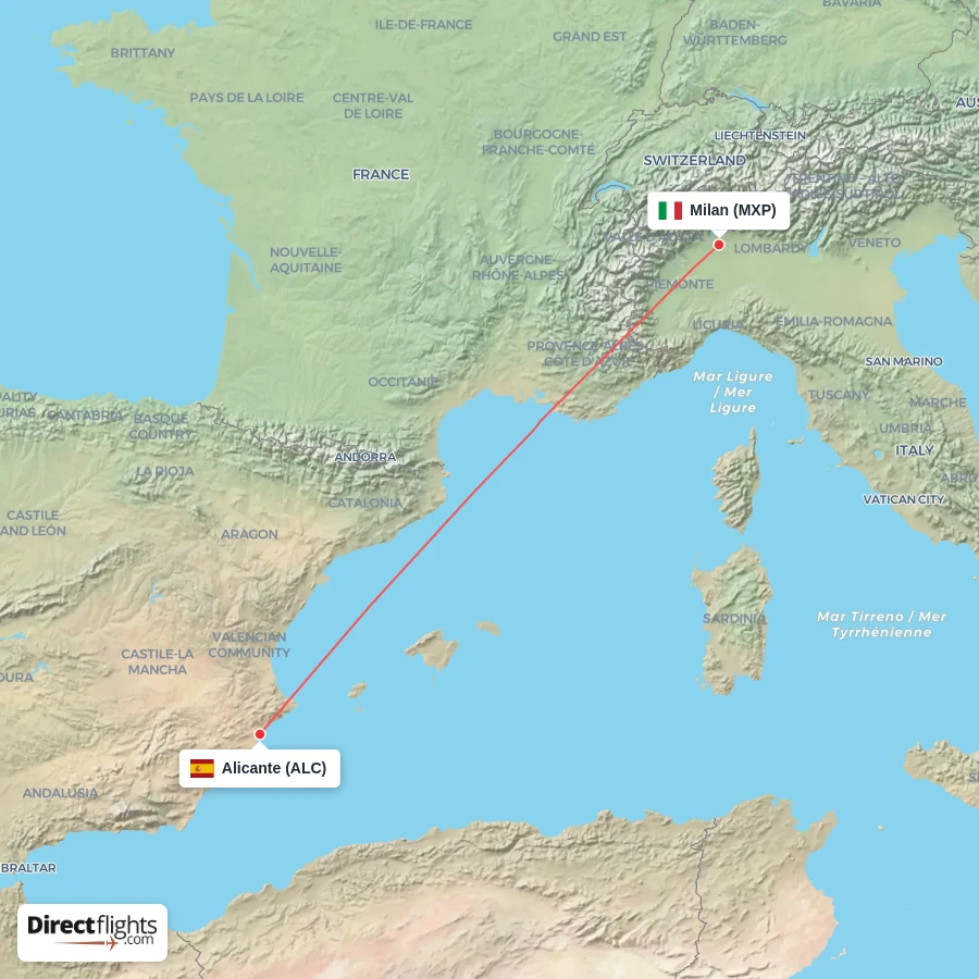 MXP - ALC route map