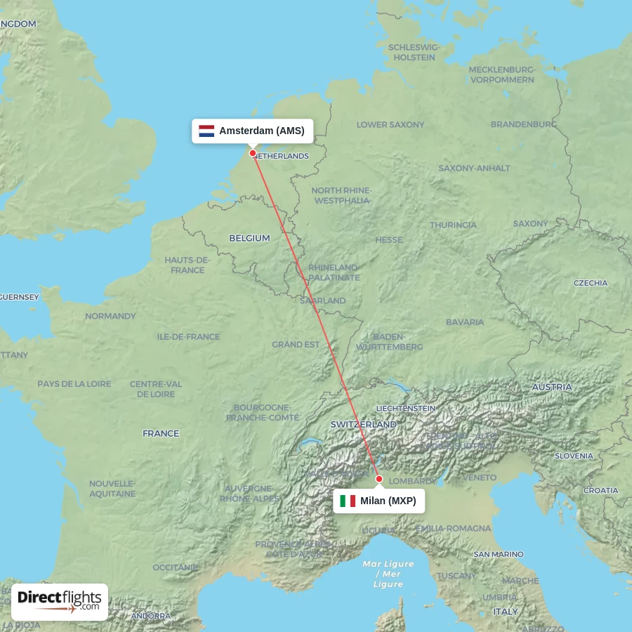 MXP - AMS route map