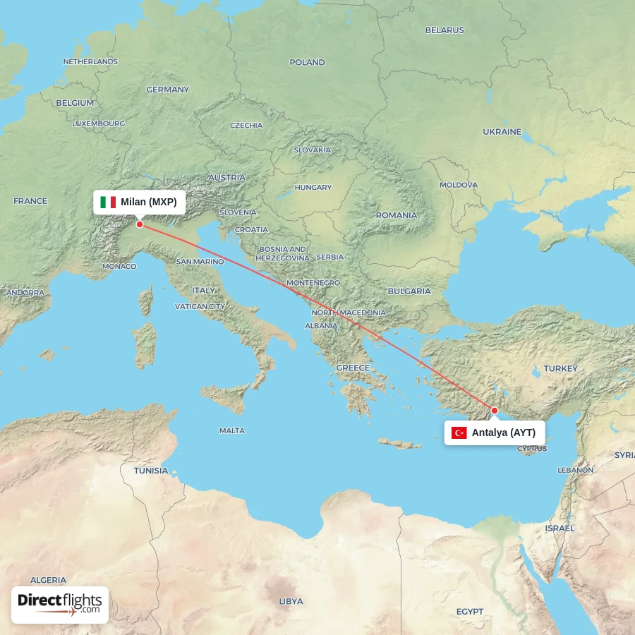 MXP - AYT route map