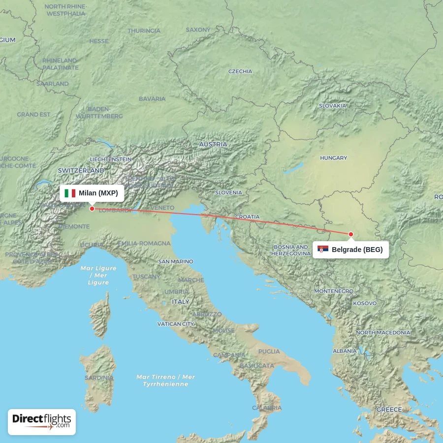 MXP - BEG route map