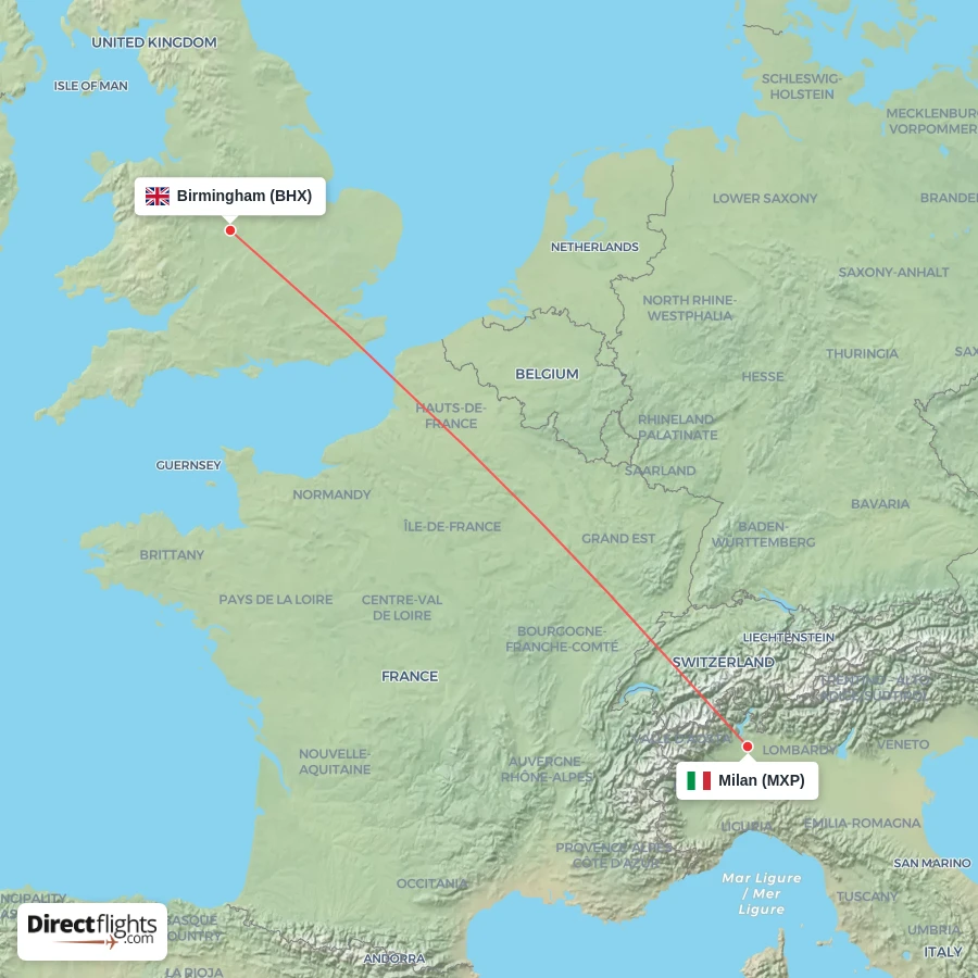 MXP - BHX route map