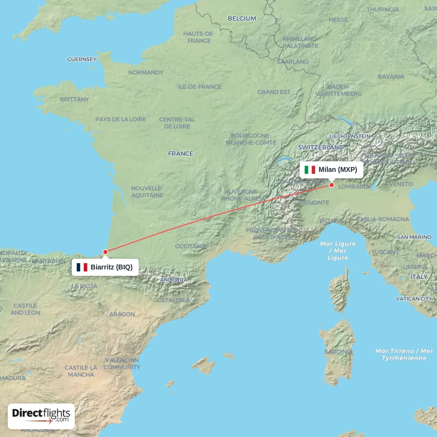 MXP - BIQ route map