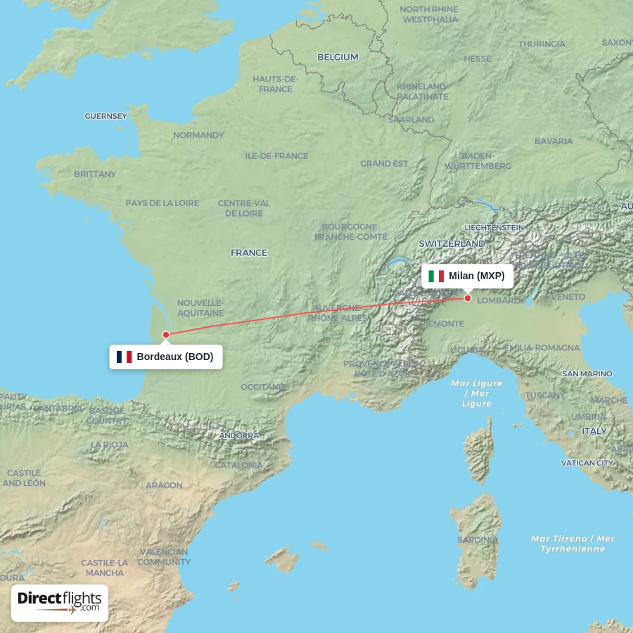 MXP - BOD route map