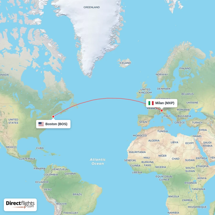 MXP - BOS route map