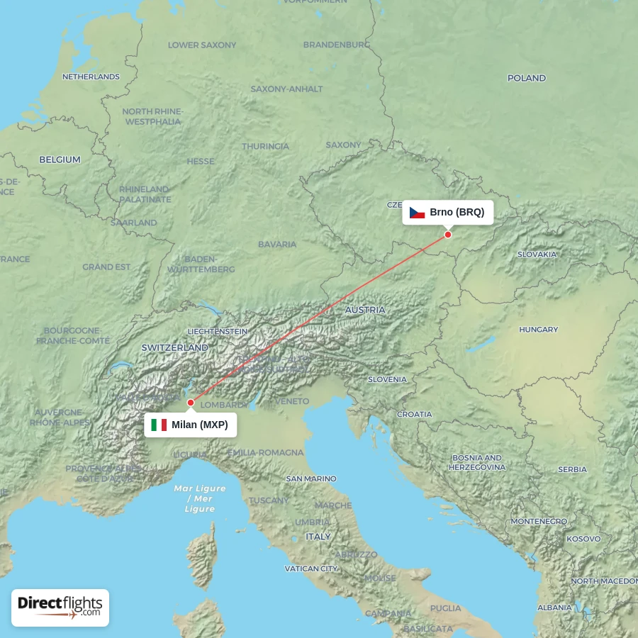 MXP - BRQ route map