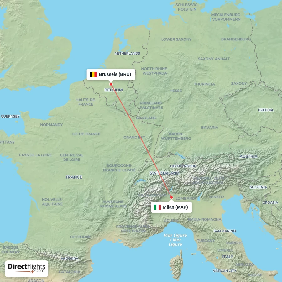 MXP - BRU route map