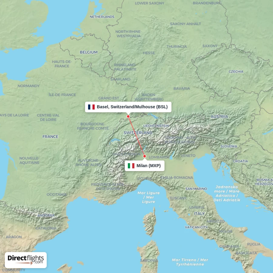 MXP - BSL route map