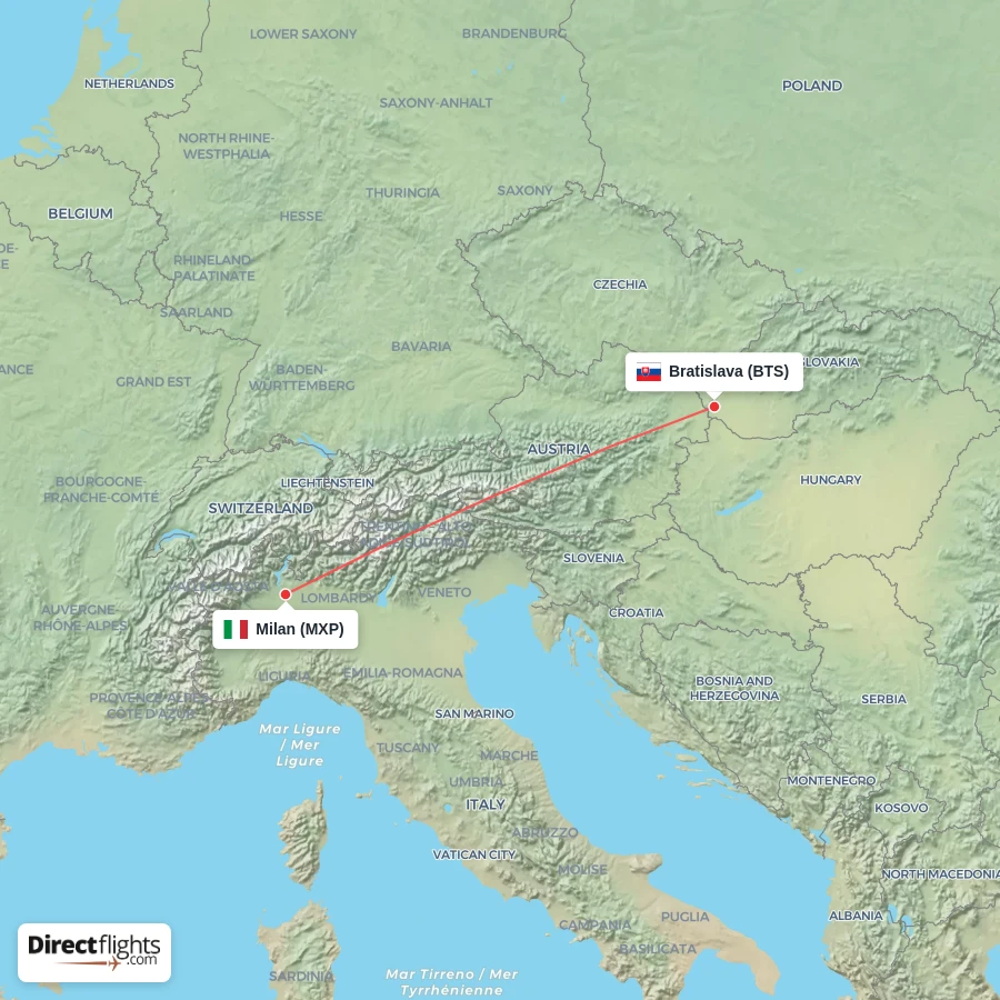 MXP - BTS route map