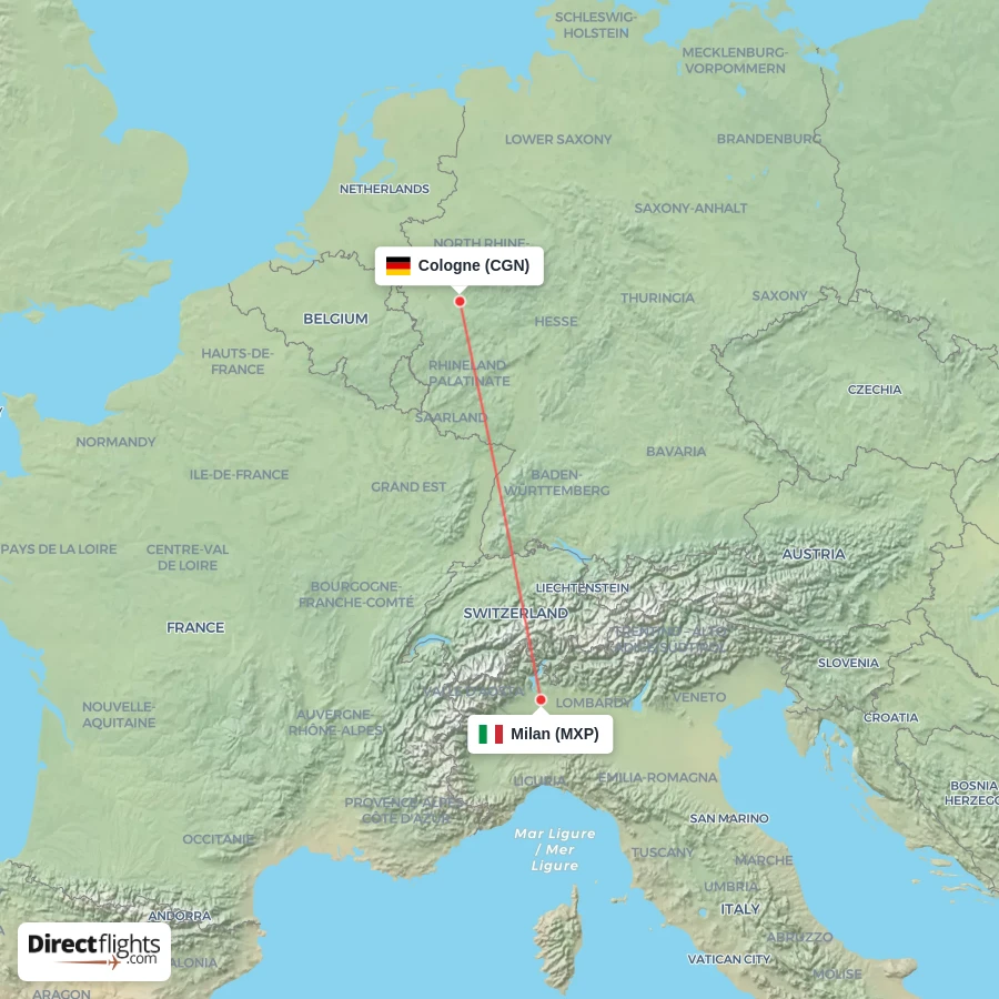 MXP - CGN route map