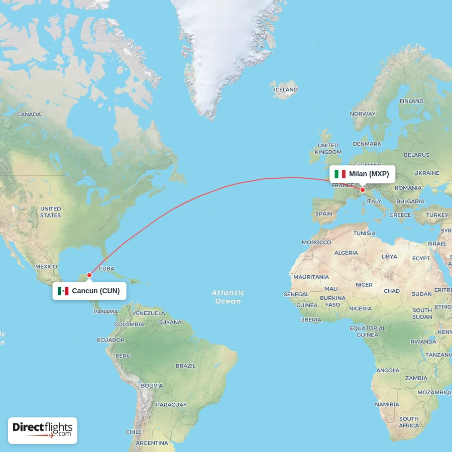 MXP - CUN route map