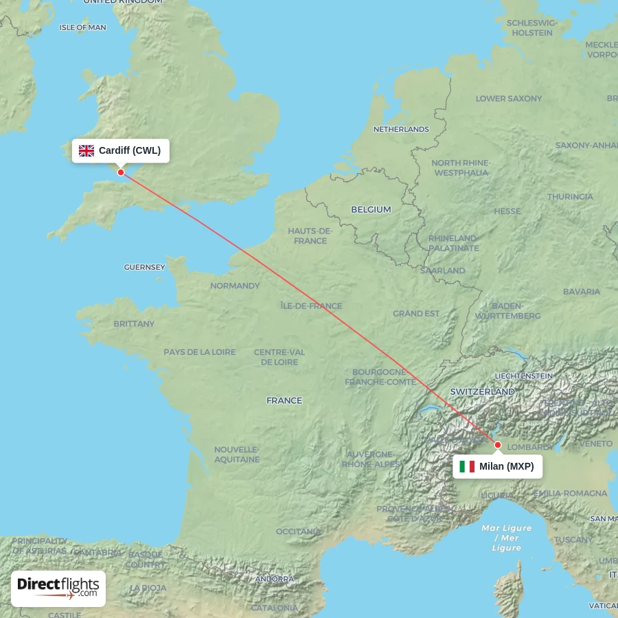 MXP - CWL route map