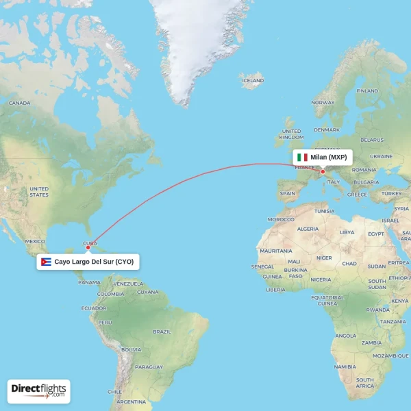 Milan - Cayo Largo Del Sur direct flight map