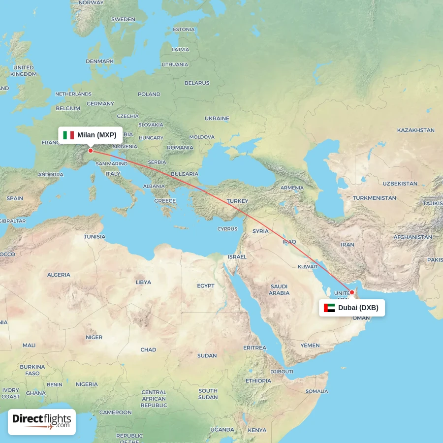 MXP - DXB route map