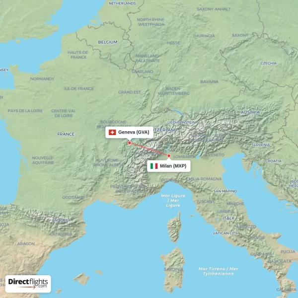 Milan - Geneva direct flight map