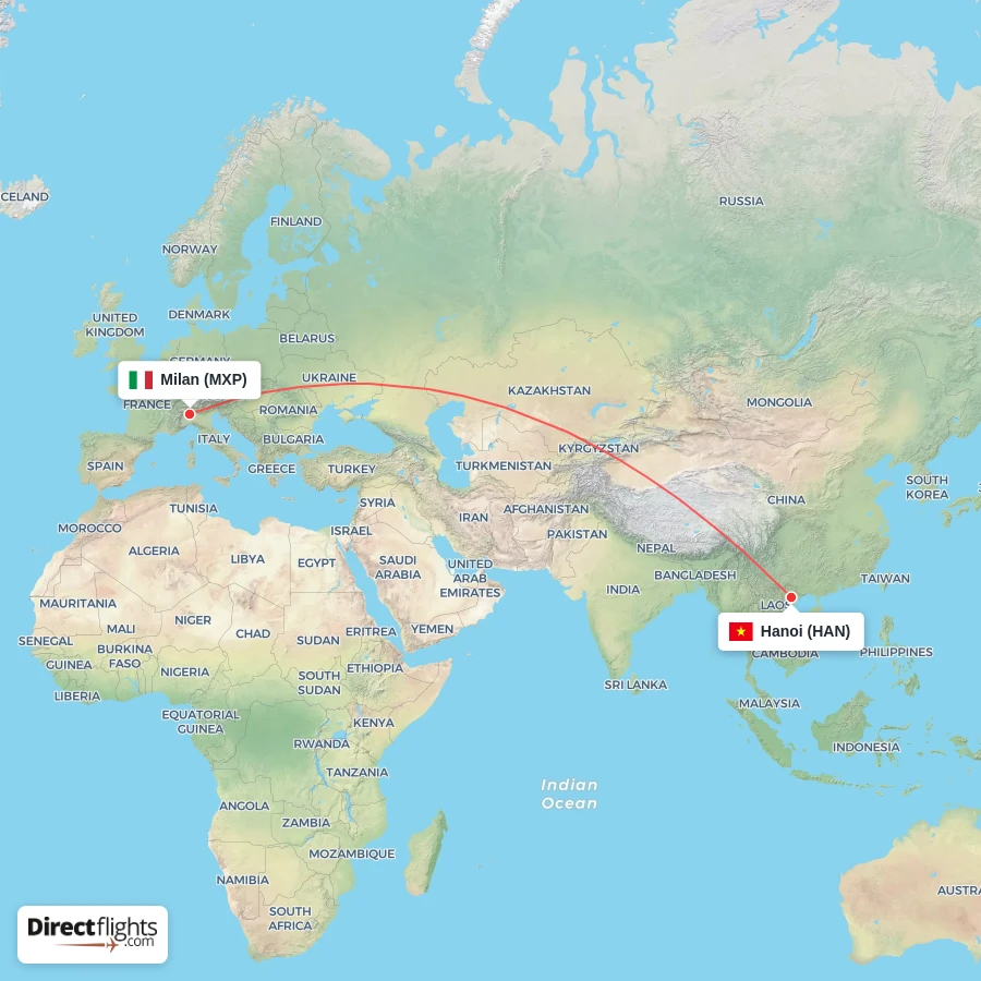 MXP - HAN route map