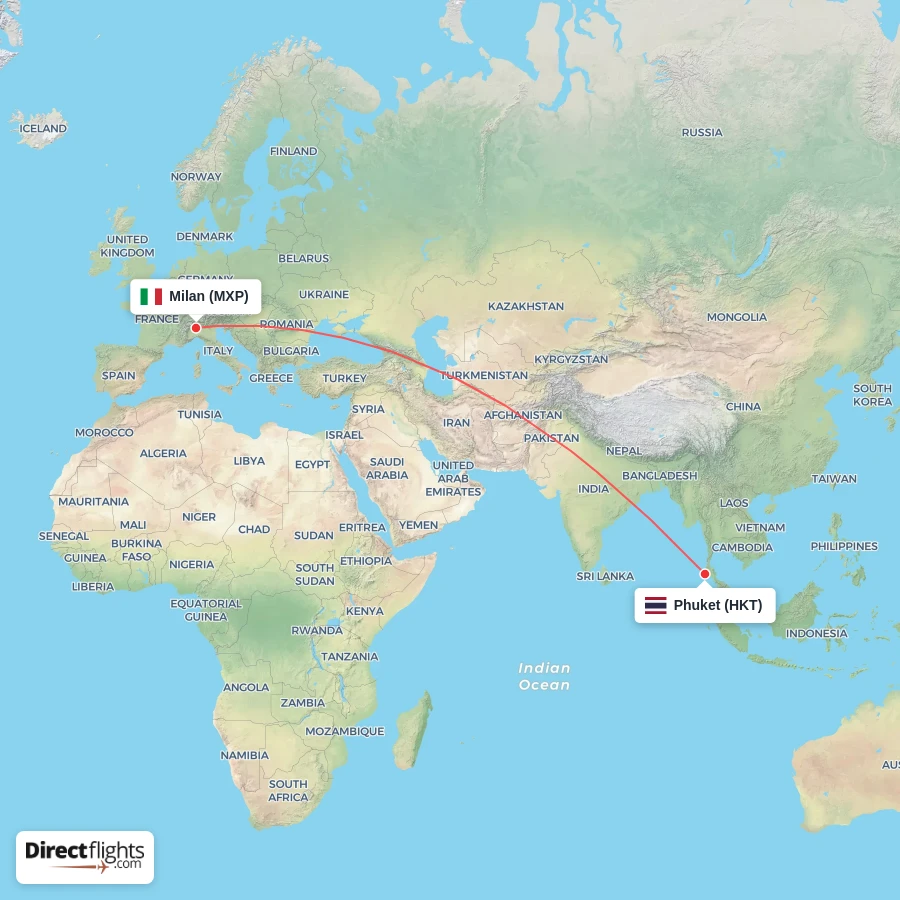 MXP - HKT route map