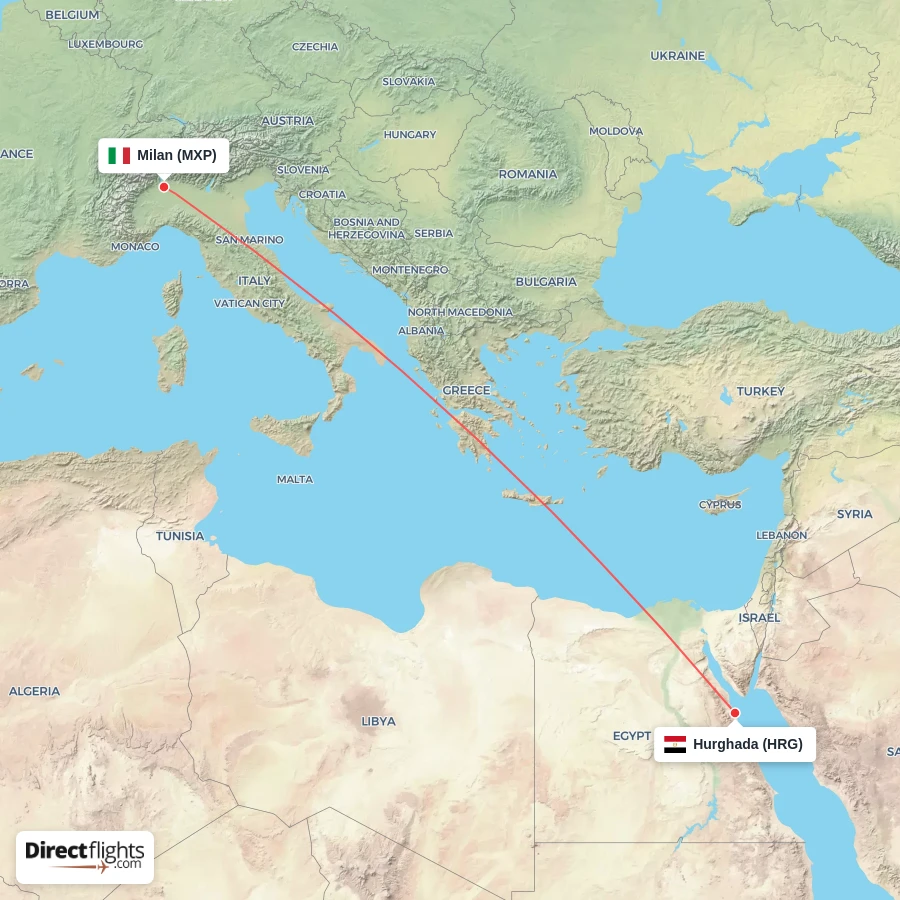 MXP - HRG route map