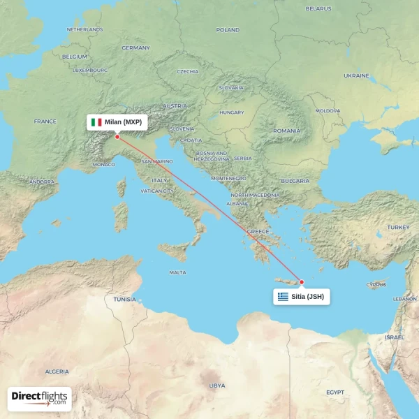 Milan - Sitia direct flight map