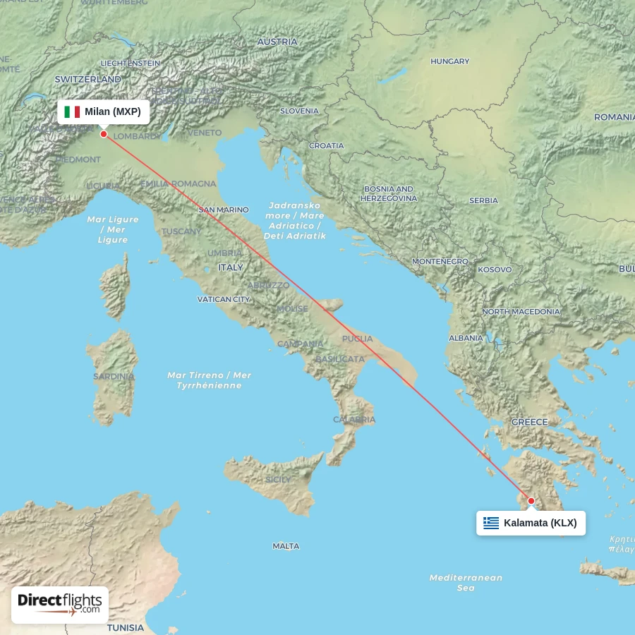 MXP - KLX route map