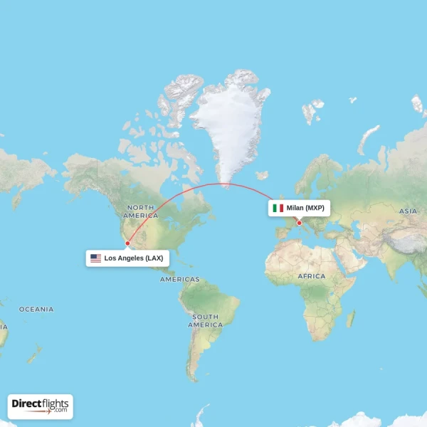 Milan - Los Angeles direct flight map