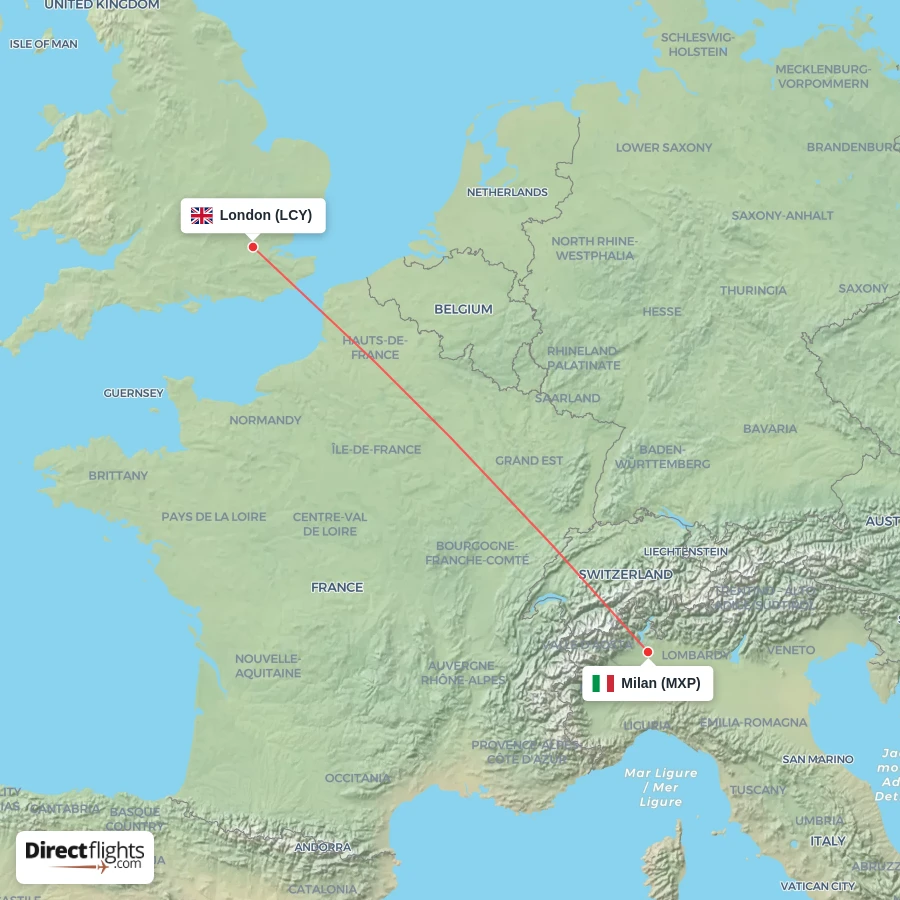 MXP - LCY route map