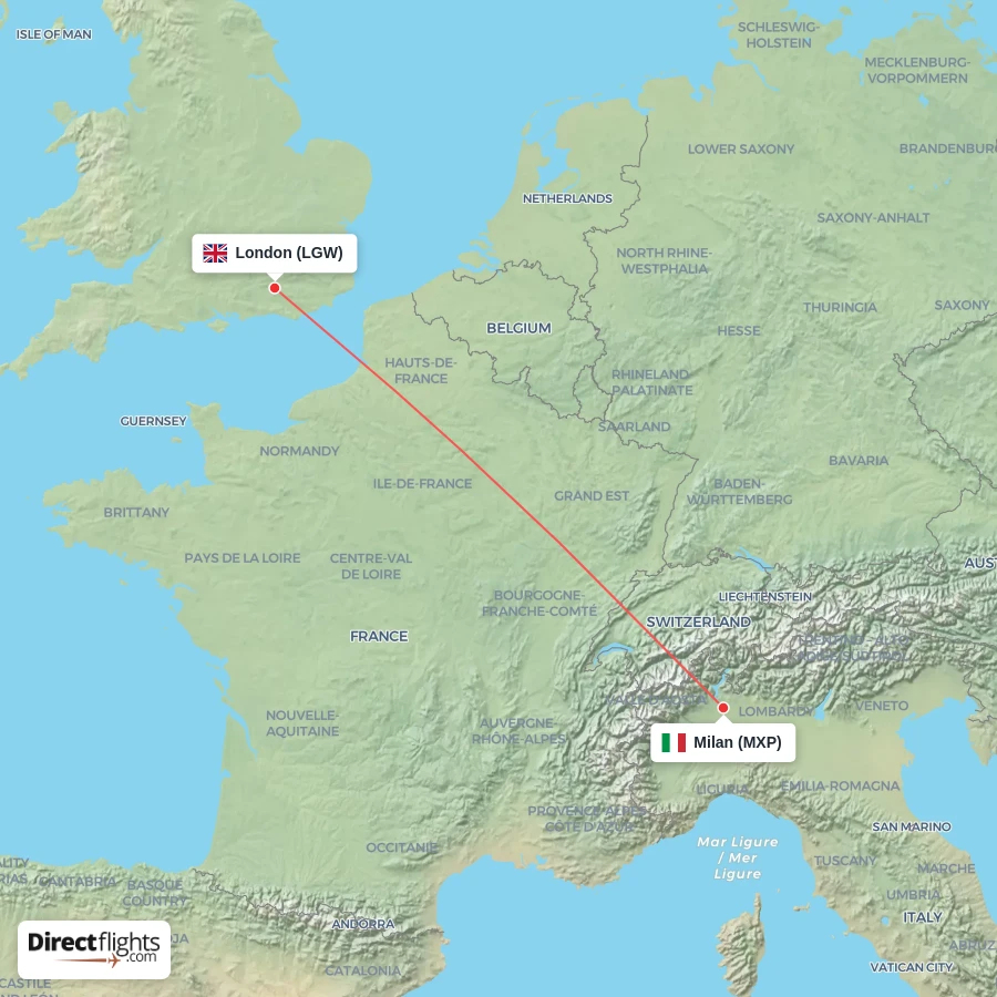 MXP - LGW route map