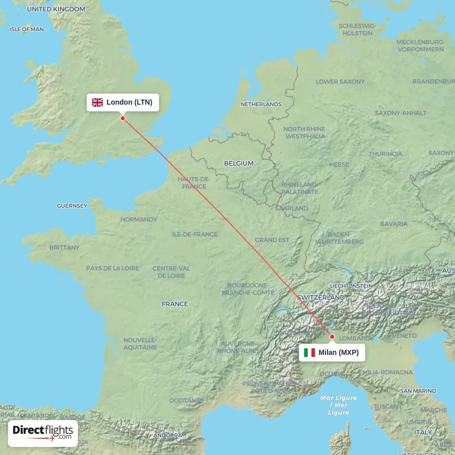 MXP - LTN route map