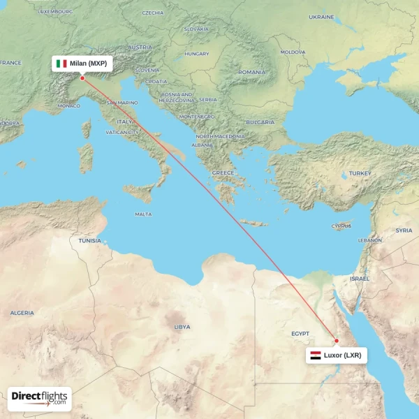 Milan - Luxor direct flight map