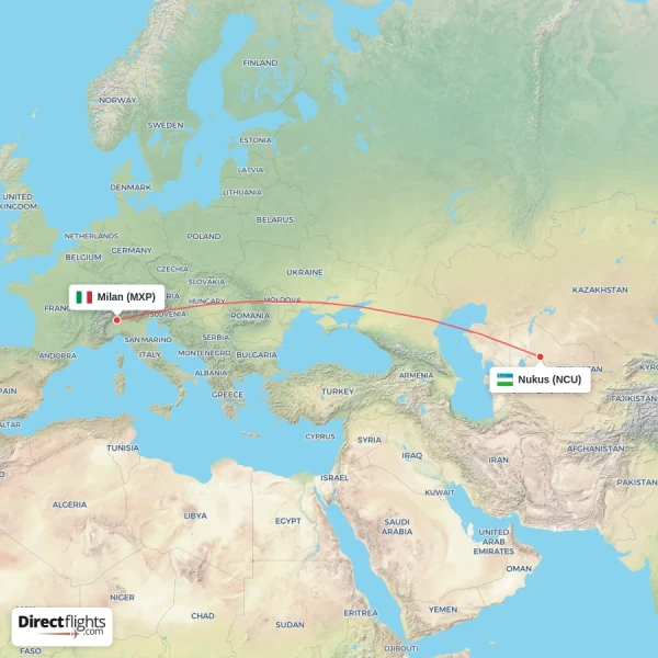 Milan - Nukus direct flight map
