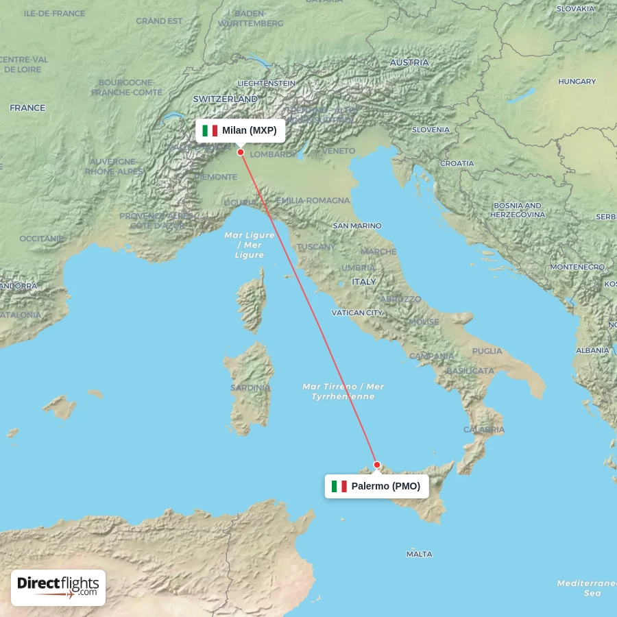 MXP - PMO route map