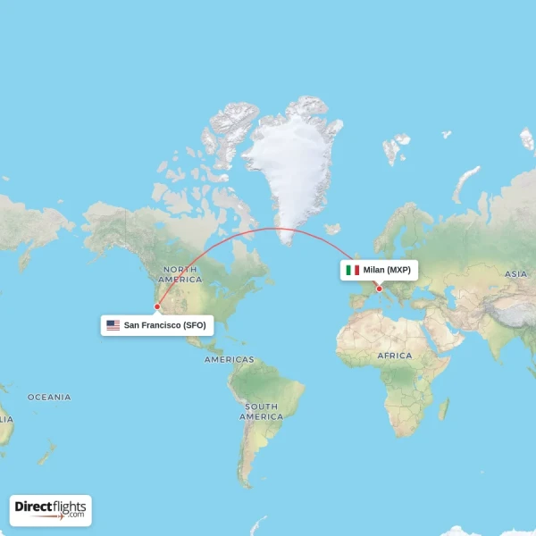 Milan - San Francisco direct flight map
