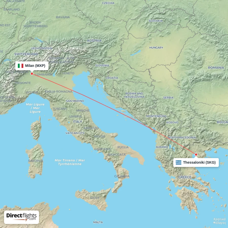 MXP - SKG route map