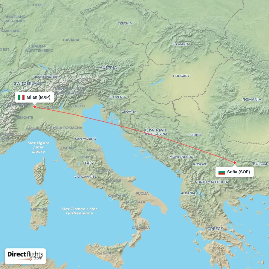 MXP - SOF route map