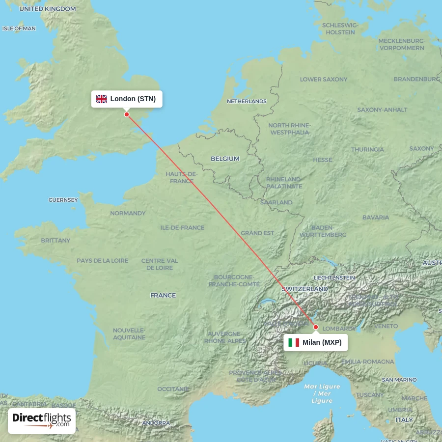 MXP - STN route map