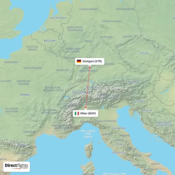 Milan - Stuttgart direct flight map