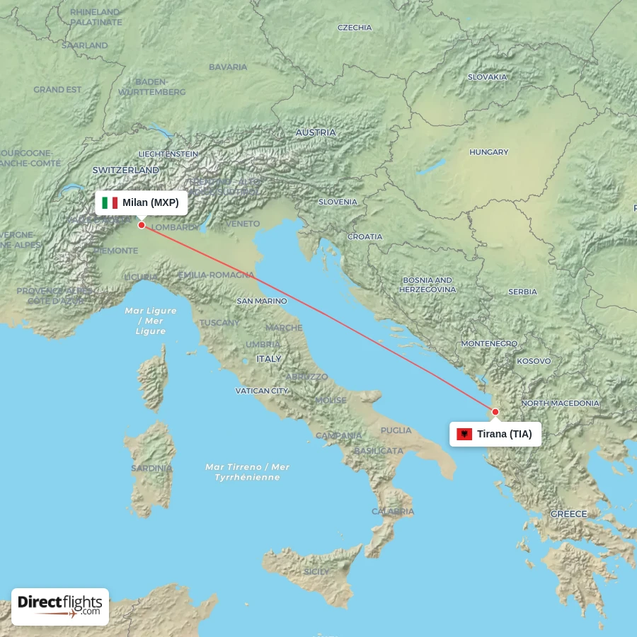 MXP - TIA route map