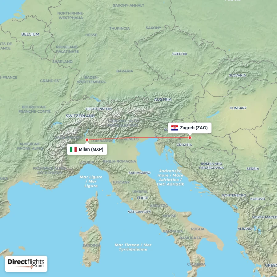 MXP - ZAG route map