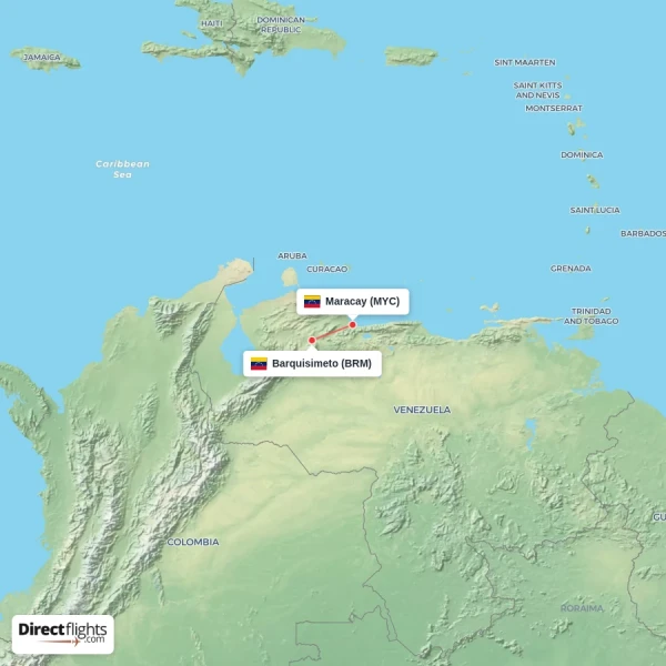 Maracay - Barquisimeto direct flight map
