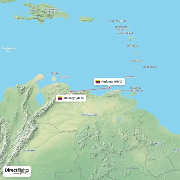 Maracay - Porlamar direct flight map