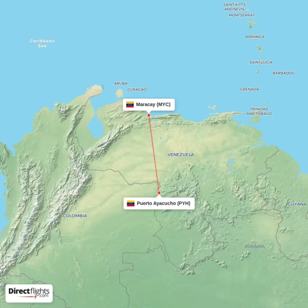 Maracay - Puerto Ayacucho direct flight map