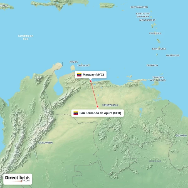 Maracay - San Fernando de Apure direct flight map