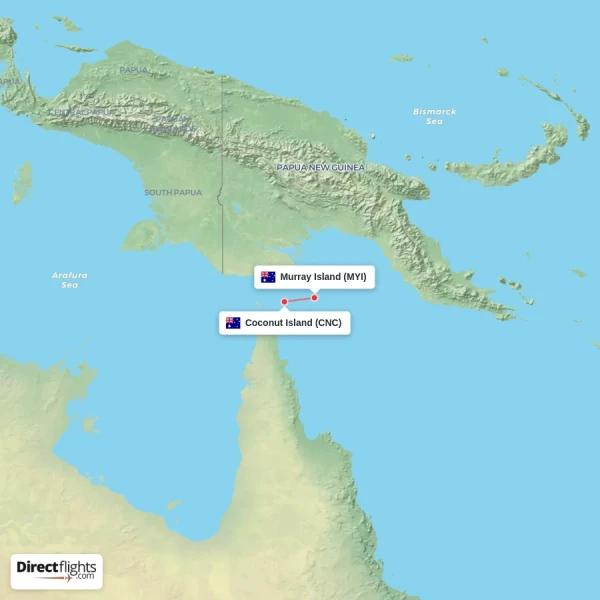 Murray Island - Coconut Island direct flight map
