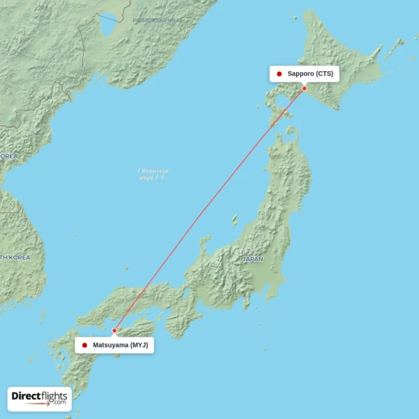 Matsuyama - Sapporo direct flight map