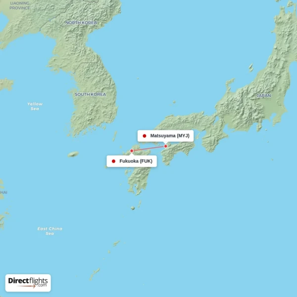 Matsuyama - Fukuoka direct flight map